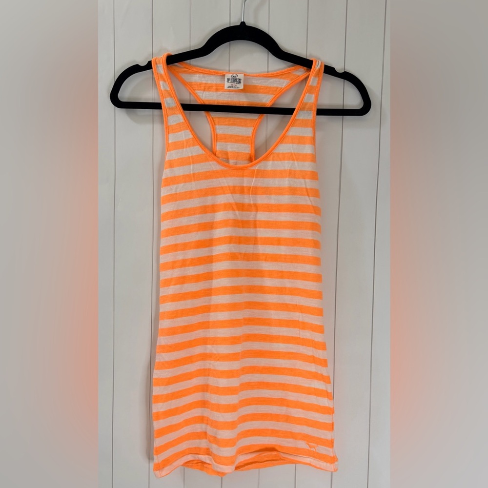 PINK Victoria's Secret Orange and White Striped Tank Medium